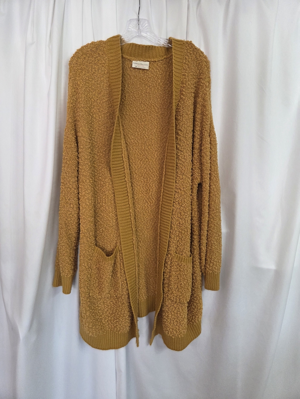Bobbie Brooks Mustard Popcorn Knit Open-Front Cardigan Plus Size 2X